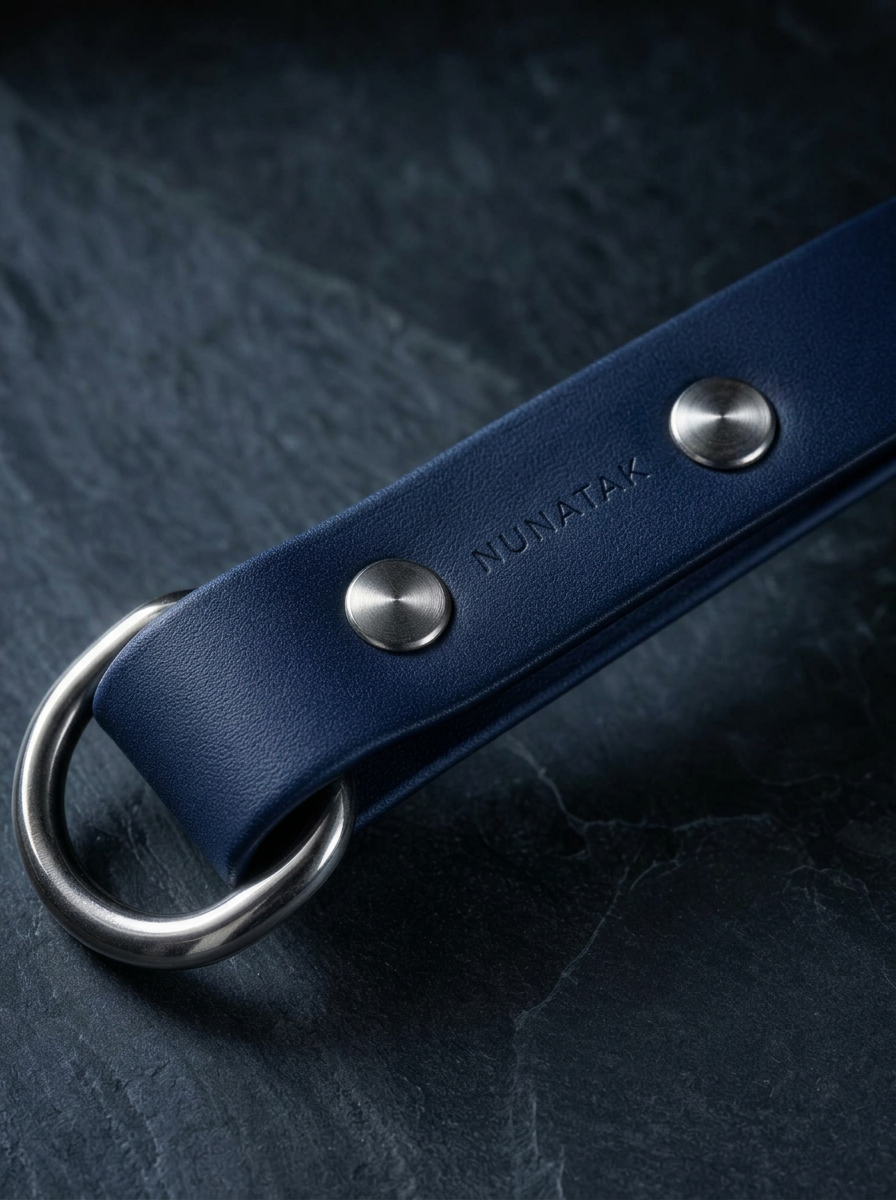 Close-up of BioThane webbing and stainless rivet