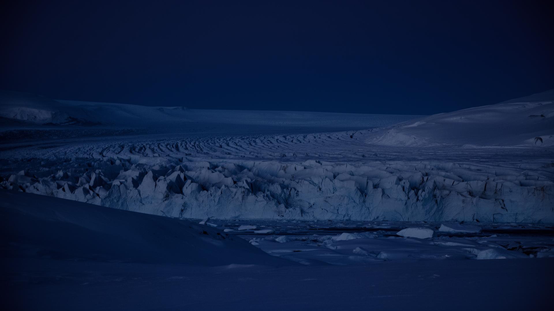 Vast arctic glacier landscape at blue hour